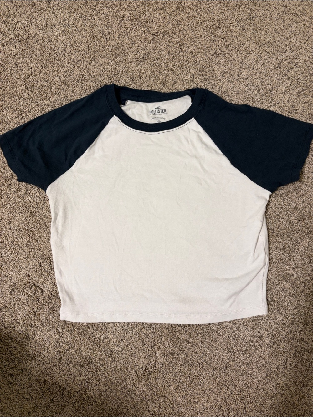 Hollister White Tee with Navy Raglan Sleeves